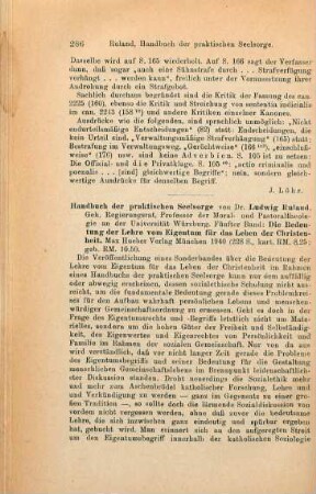 286-288 [Rezension] Ruland, Ludwig, Die Bedeutung der Lehre vom Eigentum für das Leben der Christenheit