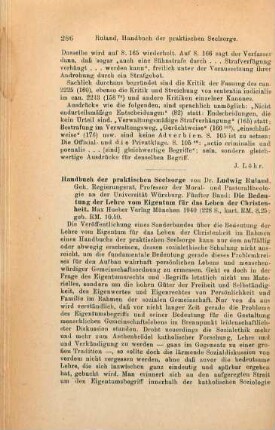 286-288 [Rezension] Ruland, Ludwig, Die Bedeutung der Lehre vom Eigentum für das Leben der Christenheit