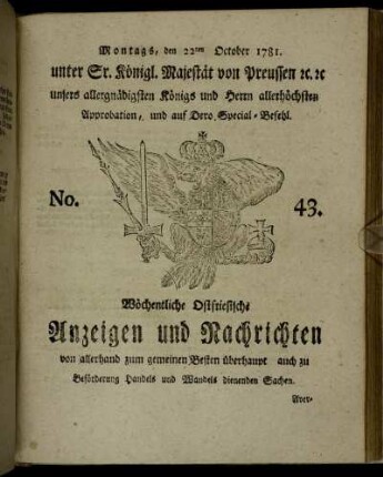 No. 43. Montags, den 22ten October 1781.