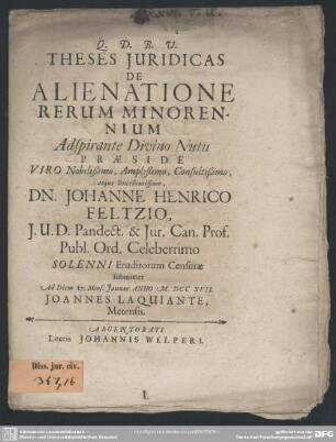 Theses Iuridicas De Alienatione Rerum Minorennium ...