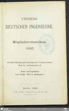 1885: Mitgliederverzeichnis