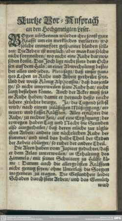 Kurtze Vor-Ansprach an den Hochgeneigten Leser