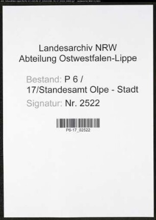 Heiratsregister Standesamt Olpe-Stadt