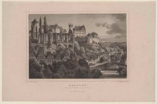 Bautzen mit den Ruinen des Franiskanerklosters und dem Schloss, aus südlicher Richtung, aus Rohbocks und Koehlers Königreich Sachsen, Thüringen und Anhalt