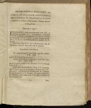 Varia ad Ellipsim Spectantia,..Io. Francisco de Tuschis...