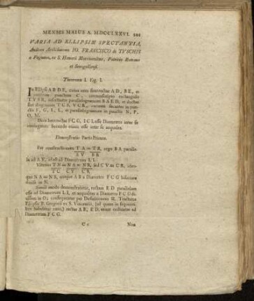 Varia ad Ellipsim Spectantia,..Io. Francisco de Tuschis...
