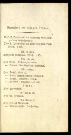 Verzeichniß der Subskribenten