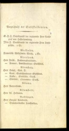 Verzeichniß der Subskribenten
