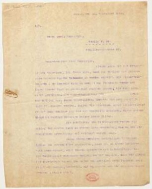 Brief an Ossip Schnirlin : 15.09.1922