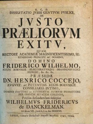 Dissertatio Jvris Gentivm Pvblici, De Jvsto Praeliorvm Exitv