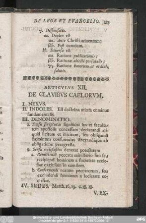 Articulus XII. De Clavibus Caelorum.