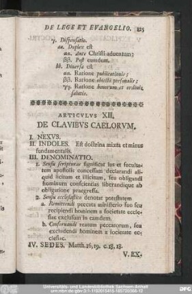Articulus XII. De Clavibus Caelorum.