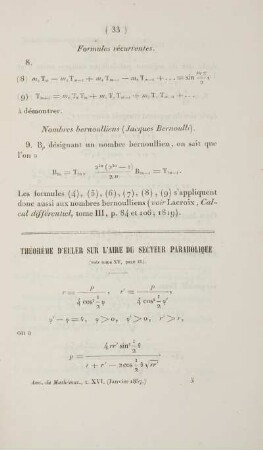 Théorème d'Euler sur l'aire du secteur parabolique.