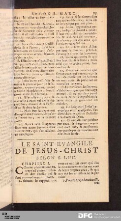 Le Saint Evangile de Jesus-Christ selon S. Luc.