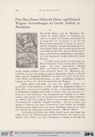 1: Albrecht Dürer- und Richard Wagner-Ausstellungen im Großh. Schloß zu Mannheim