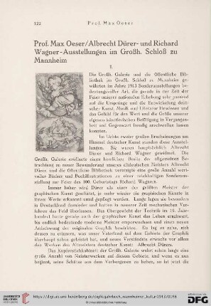 1: Albrecht Dürer- und Richard Wagner-Ausstellungen im Großh. Schloß zu Mannheim
