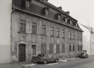 Mylau, Polstersches Haus : Mylau. Wohnhaus (um 1800, sogenanntes Polstersches Haus), Brücknerstraße 28. Straßenansicht