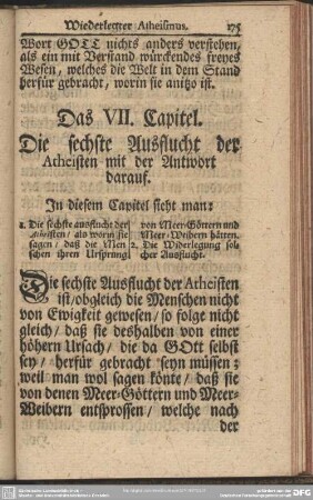 Das VII. Capitel. Die sechste Ausflucht der Atheisten mit der Antwort darauf