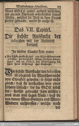 Das VII. Capitel. Die sechste Ausflucht der Atheisten mit der Antwort darauf