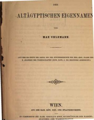 Über die Bildung der altägyptischen Eigennamen