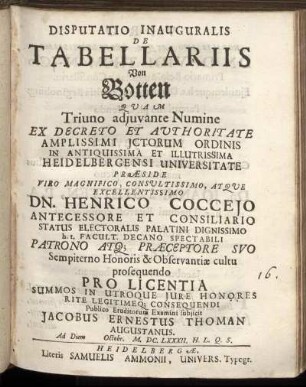 Disputatio Inauguralis De Tabellariis Von Botten