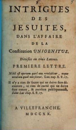 Intrigues des Jesuites, dans l'affaire de la Constitution Unigenitus