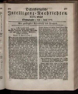 Sonnabends: den 1. Julii 1775.