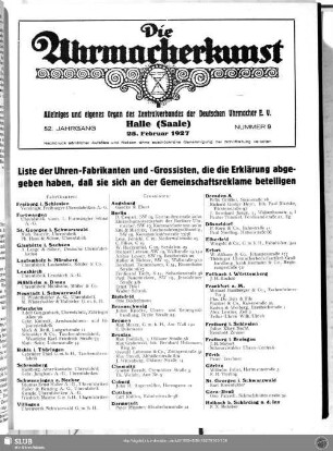 Liste der Fabrikanten und Grossisten, die eine Erklärung abgegeben haben, daß sie sich an der Gemeinschaftsreklame beteiligen