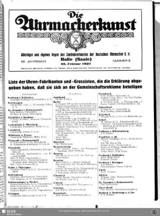 Liste der Fabrikanten und Grossisten, die eine Erklärung abgegeben haben, daß sie sich an der Gemeinschaftsreklame beteiligen