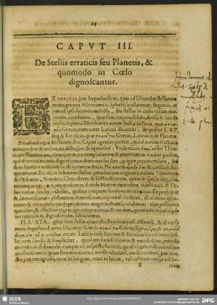 Caput III. De Stellis erraticis seu Planetis, & quomodo in Coelo dignoscantur