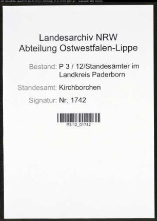 Heiratsregister Standesamt Kirchborchen
