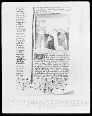 Chroniques de France in zwei Bänden — Chroniques de France, Band 2 — König Ludwig der Heilige mit Klerikern, Folio 70recto