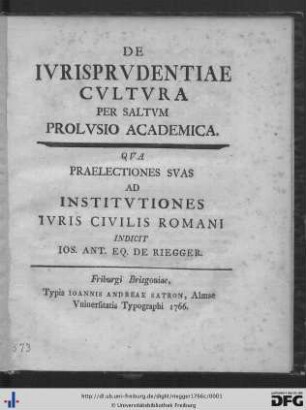 De Ivrisprvdentiae Cvltvra Per Saltvm Prolvsio Academica