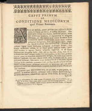 Caput Primum De Conditione Medicorum apud Veteres Romanos