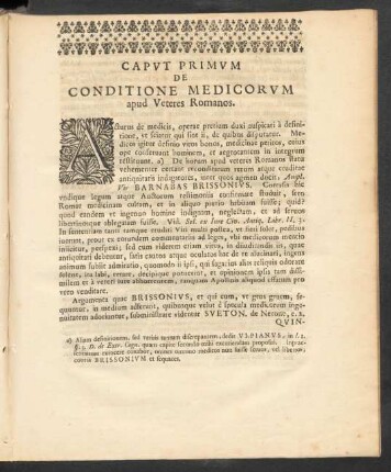 Caput Primum De Conditione Medicorum apud Veteres Romanos