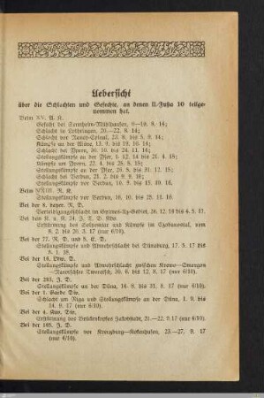 Übersicht über die Schlachten und Gefechte