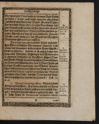 II. Quoad vitae progressum; Seines Lebens Fortgang betreffend/ [...]