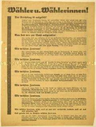 Programmatischer Wahlaufruf der Sächsischen Zentrumspartei anlässlich der Reichstagswahl September 1930