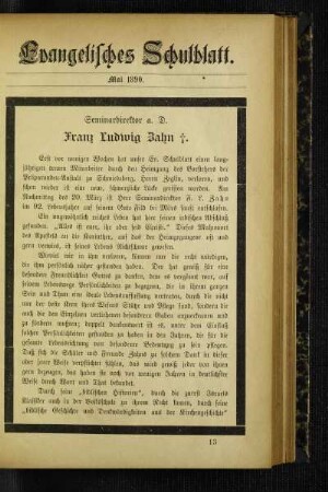Seminardirektor a. D. Franz Ludwig Zahn : [Nekrolog]