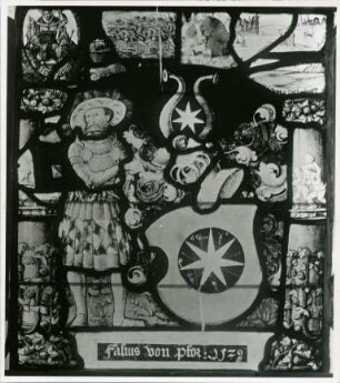 Motiv: Fasius v. Pfort (um 1528/ 29).Wappenscheibe
