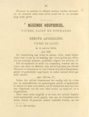 Negende hoofddeel. Vivres, licht en fourages