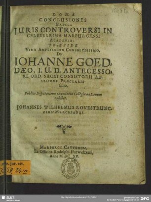 Conclusiones hascce juris controversi ... exhibet