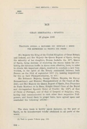 XCI Gran Bretagna - Spagna 28 giugno 1835