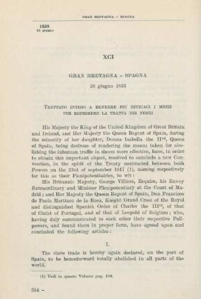 XCI Gran Bretagna - Spagna 28 giugno 1835