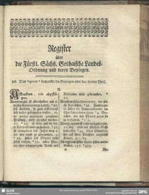 Register über die Fürstl. Sächß. Gothaische Landes-Ordnung und deren Beylagen