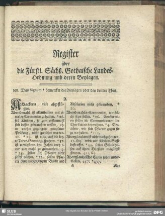Register über die Fürstl. Sächß. Gothaische Landes-Ordnung und deren Beylagen