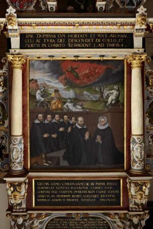 Epitaph des Doktor Paul Cypräus — Die Stifterfamilie unter einer Darstellung der Himmelfahrt des Elias