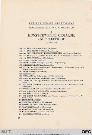 Kunstgewerbe, Gemälde, Knüpfteppiche (Nr. 461-686)