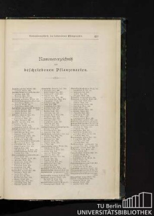 Namensverzeichniß der beschriebenen Pflanzenarten.