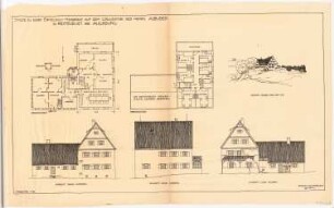 Erholungsherberge, Reitenbuch bei Augsburg: Grundriss EG, OG, 3 Ansichten, perspektivische Ansicht 1:100